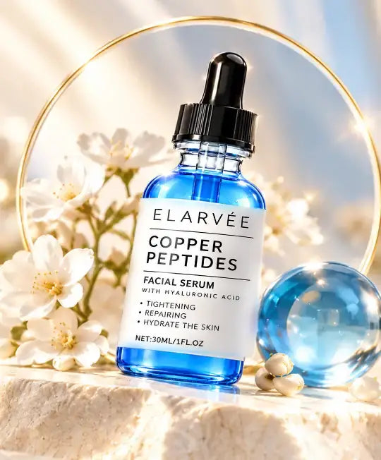 ELARVÉE Copper Peptides serum with white blossoms