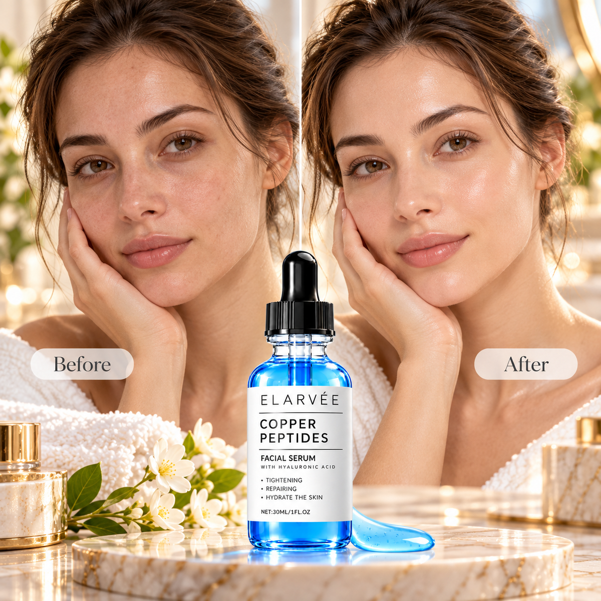 ELARVÉE Copper Peptides Facial Serum glass dropper bottle