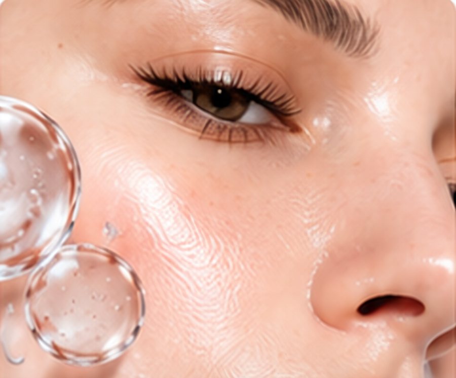 Close-up of hydrated, glowing skin